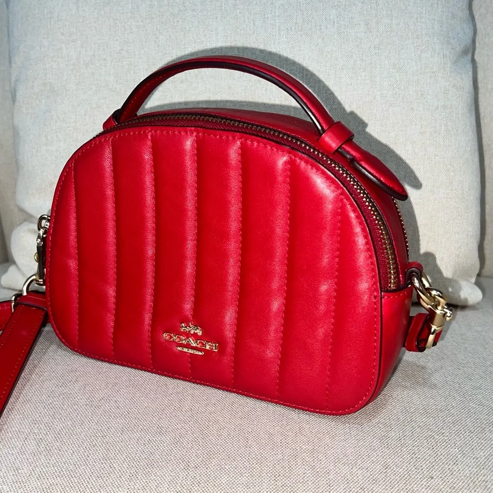 Coach Red Quilted Dome Crossbody Bag with Gold Hardware - Picture 8 of 9